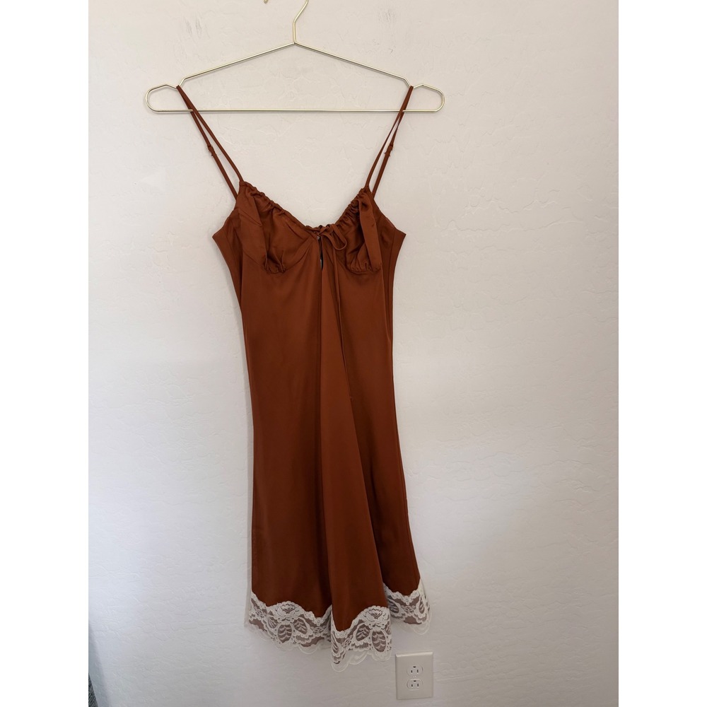 Bella Venice Brown Lace Trim Mini Slip Dress Women's Medium NWT